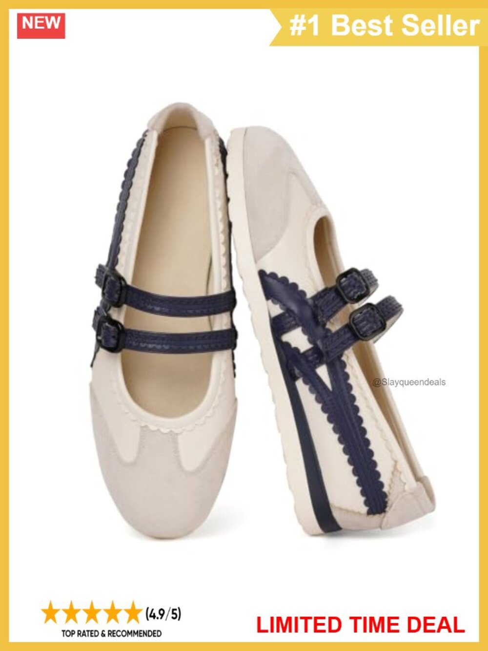 Mary Jane Sneakers Ballet Flat Scalloped Trim Buckle Strap Women's Shoes